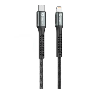 Qcharx Prague Cable Tipo C a Lightning 3A 20W (2 m) Aleación de aluminio Negro Cordón de tela suave