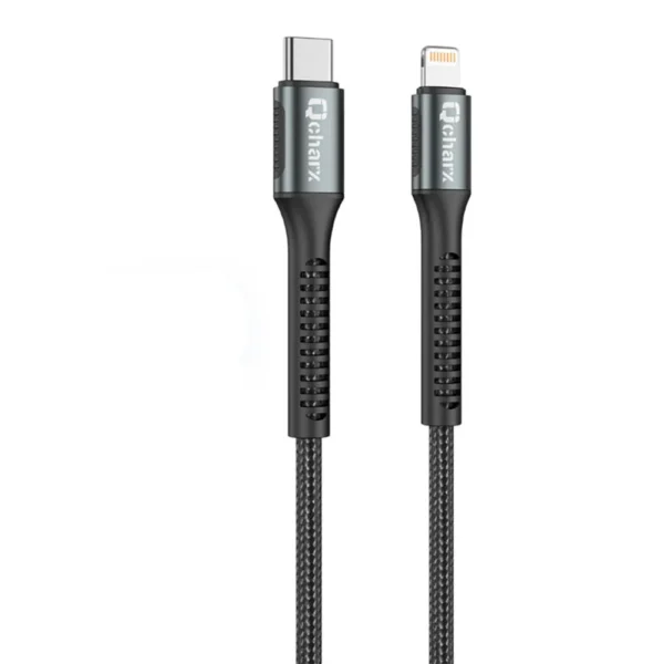 Qcharx Prague Cable Tipo C a Lightning 3A 20W (2 m) Aleación de aluminio Negro Cordón de tela suave