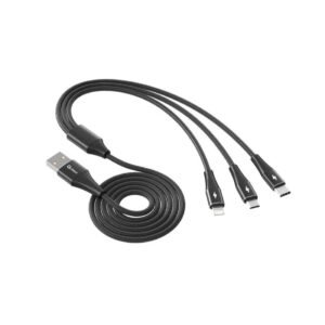 Qcharx Napoli Cable USB a Lightning + Tipo C + Micro 3A (1,2 m) Aleacion de aluminio Negro Cordon Suave