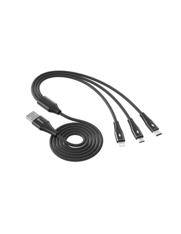 Qcharx Napoli Cable USB a Lightning + Tipo C + Micro 3A (1,2 m) Aleacion de aluminio Negro Cordon Suave