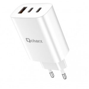 Qcharx Ares Cargador 3A 2 Puertos Tipo C + 1 Puerto USB 65W Blanco